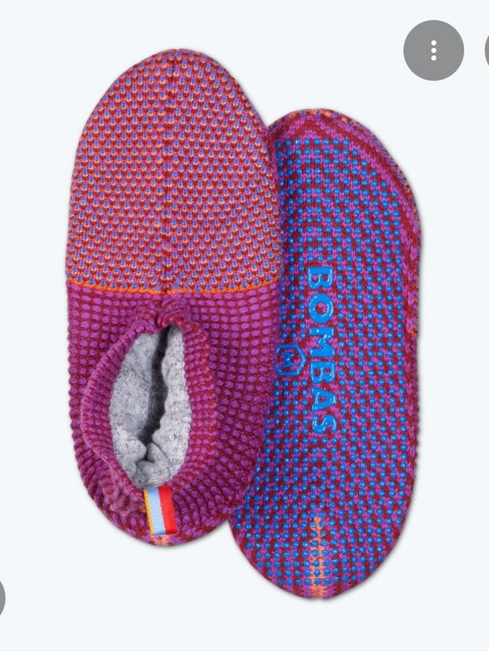 🆕 BOMBAS THE GRIPPER PINK TRI COLOR WOOL BLEND CUSHIONED SOCK SLIPPERS
